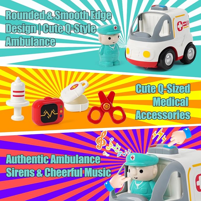 Remote Control Car for Kids - Cartoon RC Ambulance Toy for Toddlers 18+ Months, Ages 2 3 4 5 Years Old, Birthday Gifts for Boys with Lights & Sounds & Music