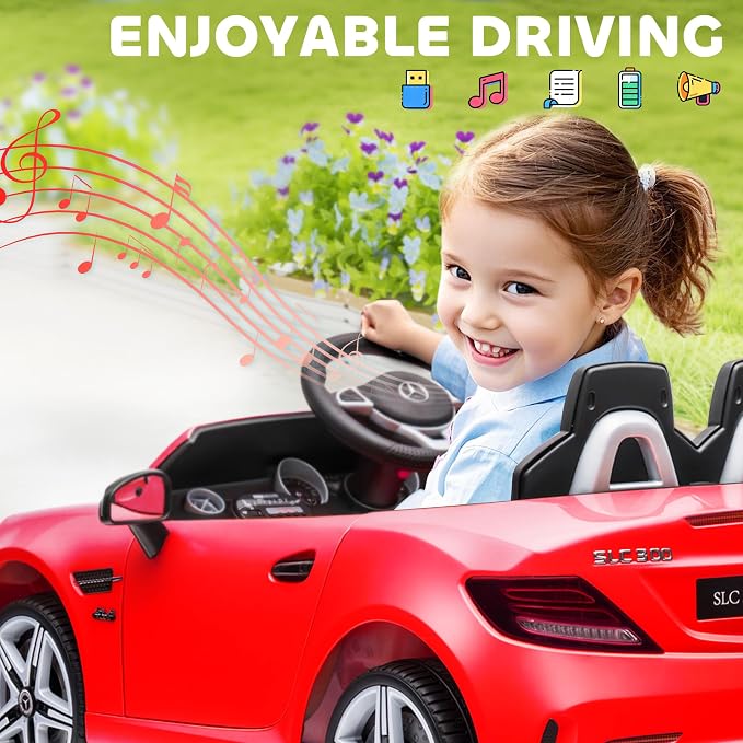 Aosom Mercedes SLC 300 Licensed 12V Ride On Car for Kids with Remote Control, 2 Speeds, Battery Powered Kids Electric Car with Music, Lights, Suspension for 3-6 Years Old, Red
