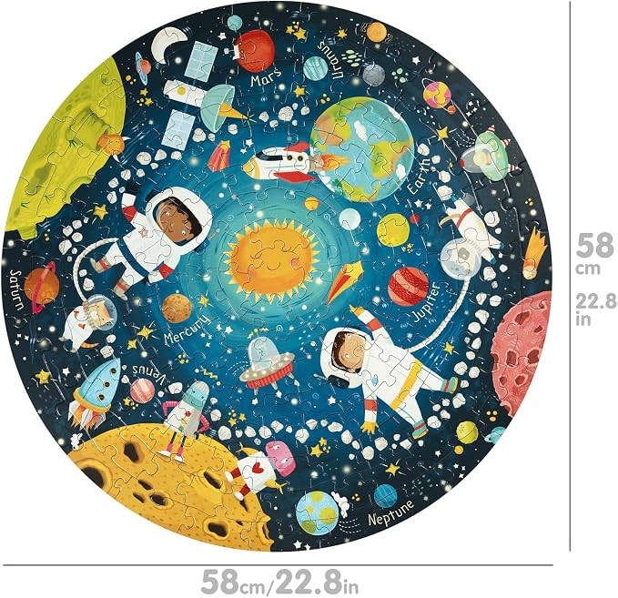 boppi Space Round Jigsaw Puzzle with 100% Recycled Card Solar System Astronauts 150 Pieces for Children 5 6 7 8 Years 58cm Diameter