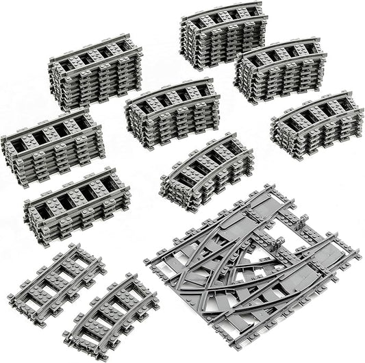 MANNIDOO Classic City Train Tracks, 54 Pieces Railroad Track with 32 Curved, 20 Straight and 2 Switch Train Tracks, Train Expansion Accessories Compatible with All Major Train Tracks