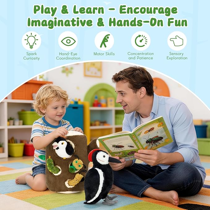MaoGoLan 6pcs Woodpecker Bird Stuffed Animal Plush Set - Magnetic Stuffed Woodpecker Plush Feeding the Bird Toys for Toddlers, Fun Educational Toys Gift for Toddlers Kids Girls Boys