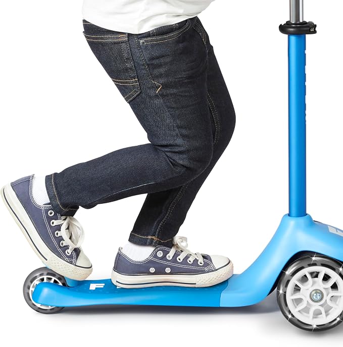 Radio Flyer Glider Jr. Scooter with Light Up Wheels, Blue, for Kids 2-5 Years Old, Lean-to-Steer, Adjustable Handlebar, Rear Foot Brake, Smooth Bearings, Comfort Grips, 3 Wheel Scooter for Kids