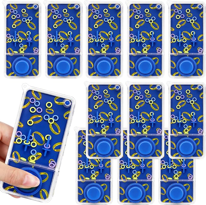 12 Pcs Blue with Gold Rings Party Favors for Kids Handheld Water Games Water Ring Toss Toys, Birthday Goodie Bags Stuffers Return Gifts Classroom Prize Rewards Bulk