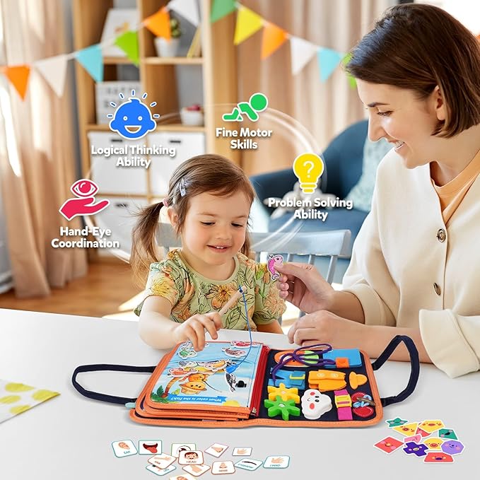 ZOOI Toddler Toys Montessori Busy Board, 2 Year Old Boy Girl Birthday Gift, Montessori Toys for 1 Year old Boy, Busy Book Toy for Toddlers Ages 1-3, Educational Activity Book for Learning Motor Skills