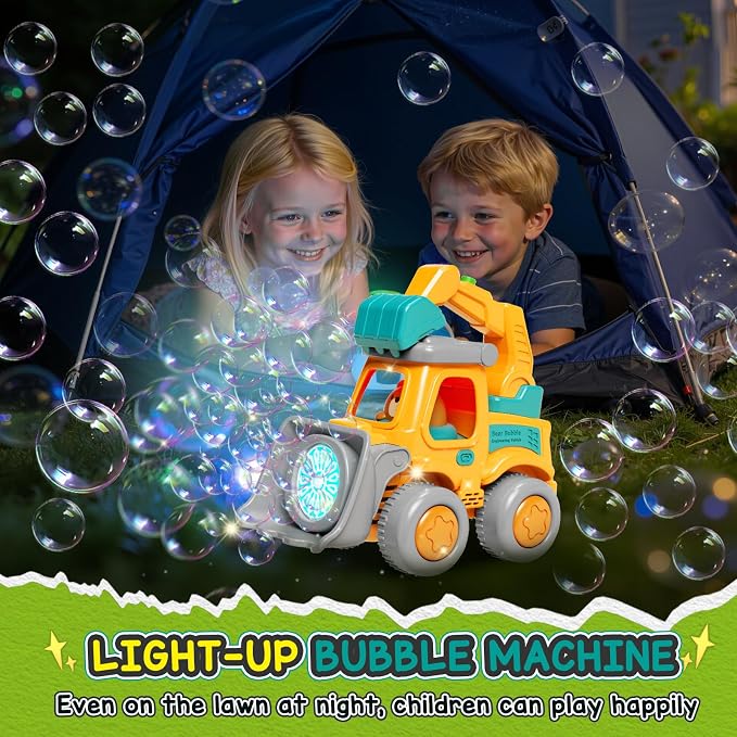 Bubble Machine for Toddlers 3-6: Construction Truck Bubble Lawn Mover, 2-in-1 Handheld Push Automatic Bubble Blower with Led Lights USB Rechargeable, Bubbles Toy for Kids Boy Girl 3-6 Year Old