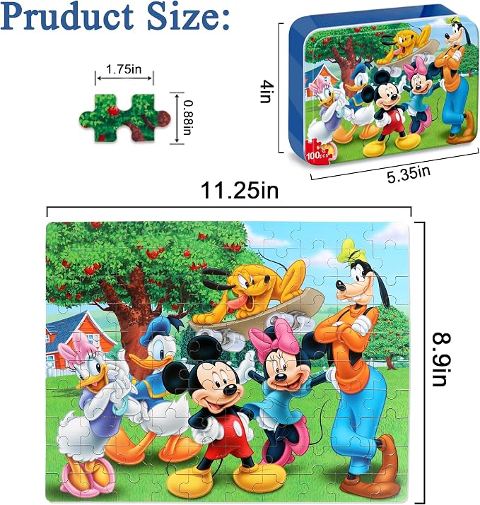 Puzzles for Kids Ages 4-6,100 Piece Puzzles for Kids Ages 6-8,Educational Learning Jigsaw Puzzles for Boys and Girls in Metal Box