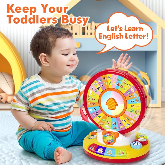 Toys for 1 2 3 Year Old Boys Girls, Musical Spin and Sing Alphabet Zoo, Learning Toys for Toddlers 1-3, Educational Interactive Toys, Christmas Birthday Gift for Baby Age 6-9-12-18 Months (Red)