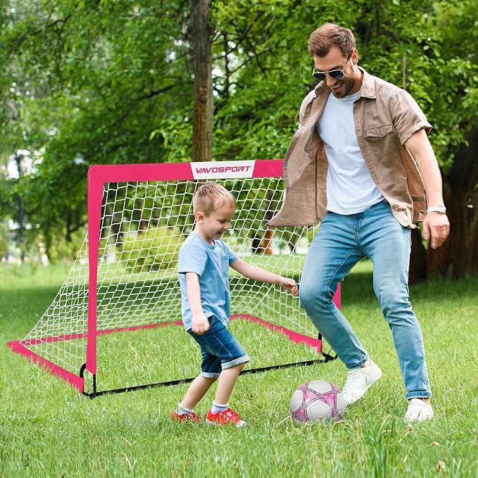 Kids Soccer Goals for Backyard Set - 2 of 4' x 3' Portable Soccer Goal Training Equipment, Pop Up Toddler Soccer Net with Soccer Ball, Soccer Set for Kids and Youth Outdoor Games, Sports, Play