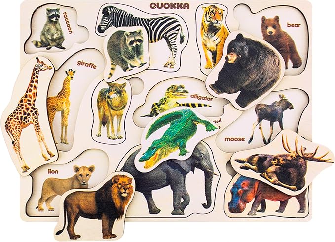 QUOKKA Wooden Puzzles for Toddlers 1-3 – 3xSET Toddler Puzzles Ages 2-4 – Montessori Animal Toy Puzzle for Toddlers 3-5 Year Old – Wood Toy Learning Realistic Animals for Boy and Girl