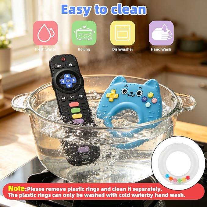Chuya 2 Pack Baby Toys for Infants 0-24 Months, Remote Control Teether | Silicone Baby Rattles with Sensory Relief, Gift for Boys Girls