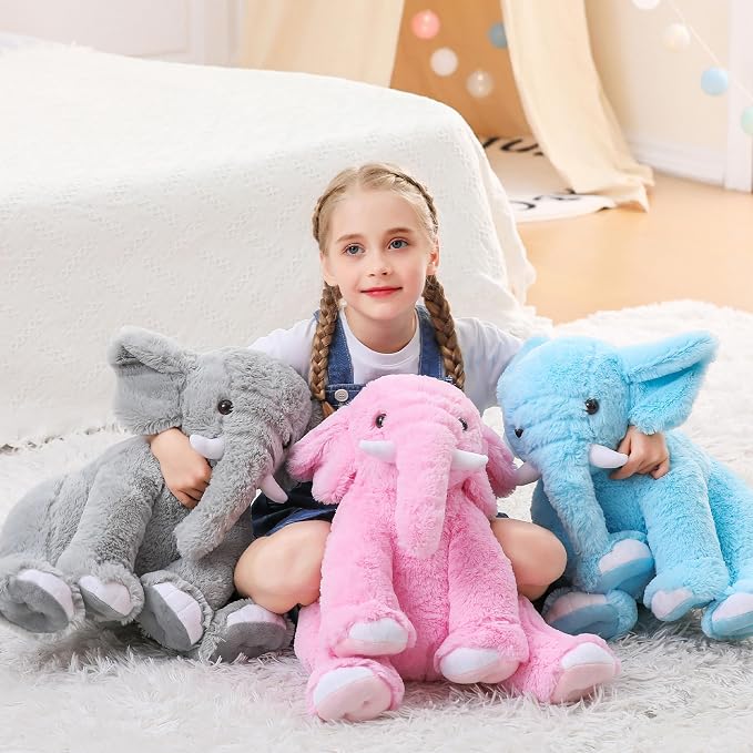 JellyMallow Elephant Weighted Stuffed Animals 5 lbs 16 inches Pink, Large Weighted Elephant Plushie Cuddly Pillow Gift for Kids & Adults