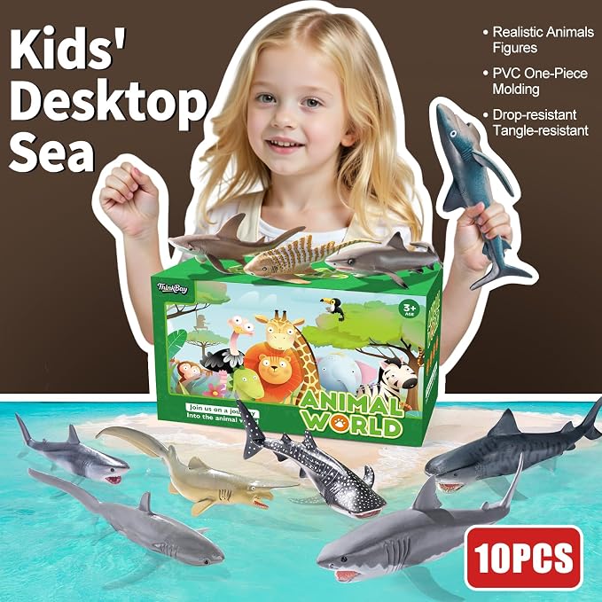 10PCS 5-8" Shark Toys for Toddlers 3-5 5-7, Sea Ocean Animals Bath Toys for Kids Age 3 4 5 6 7 8, Shark Figurines Cake Toppers, Birthday Party Favors & Gifts for Kids Ages 3 4 5 6 7 8