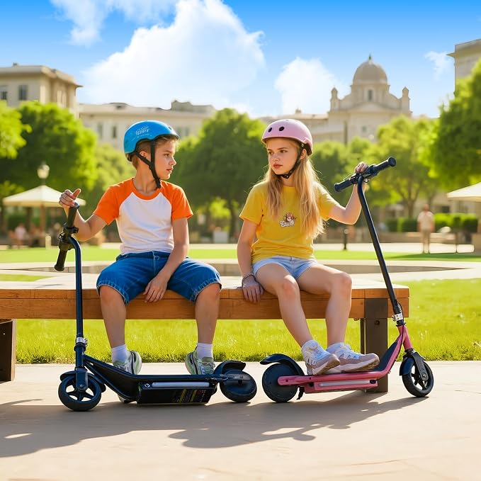 Kids Electric Scooter, 10MPH Max Speed, Double Brake, Magnetic Charging, Pedal Light, 150W Motor, Electric Scooter for Kids Aged 6-12 (10MPH Max Speed, Black)