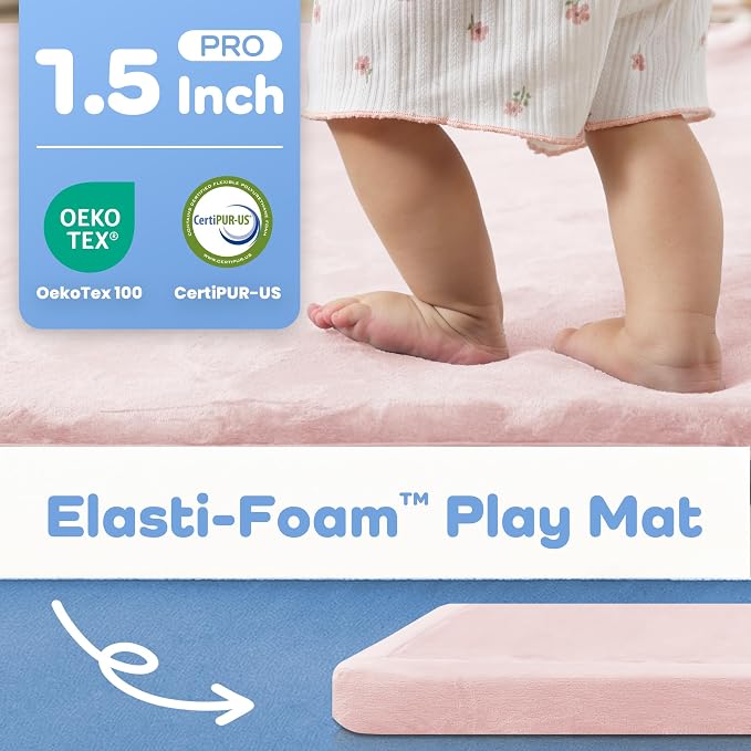 1.5" Thick Baby Play Mat for Floor Tummy Time, 59"x 79" Pro Soft Baby Activity Playmats Playroom, Easy Care with Non-Slip Safe for Infant Toddler Kids Crawling(Pink)