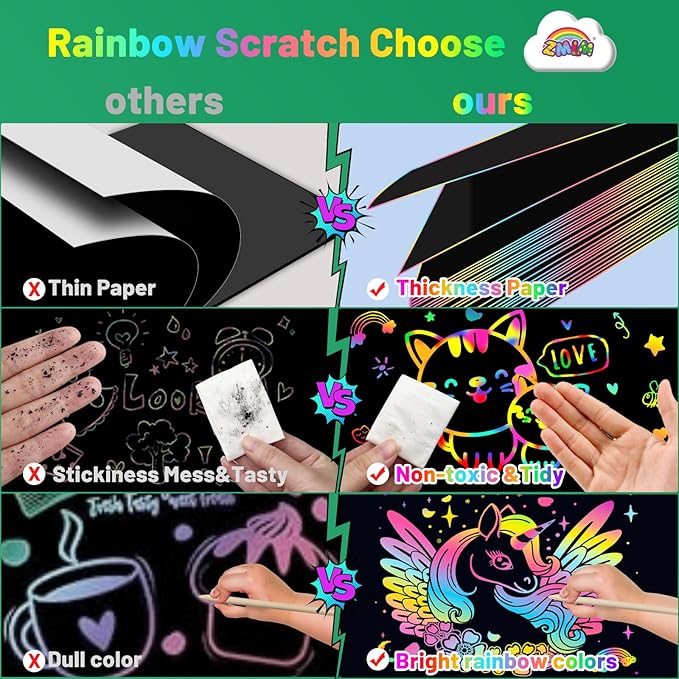 ZMLM Scratch Paper Art Craft: 2 Pack Rainbow Scratch Notebooks Crafts for Kids Ages 4-8 Year Old Girl Birthday Gift Games for Kids Arts Kits School Party Toys Activity