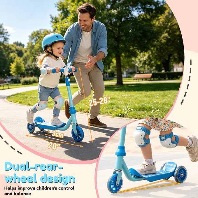 Three Wheel Scooter for Kids 2-5, Light Up Princess Scooters with Handleber-Steer, Adjustable Height Kick Scooters for Boys & Grils, Indoor and Outdoor Use