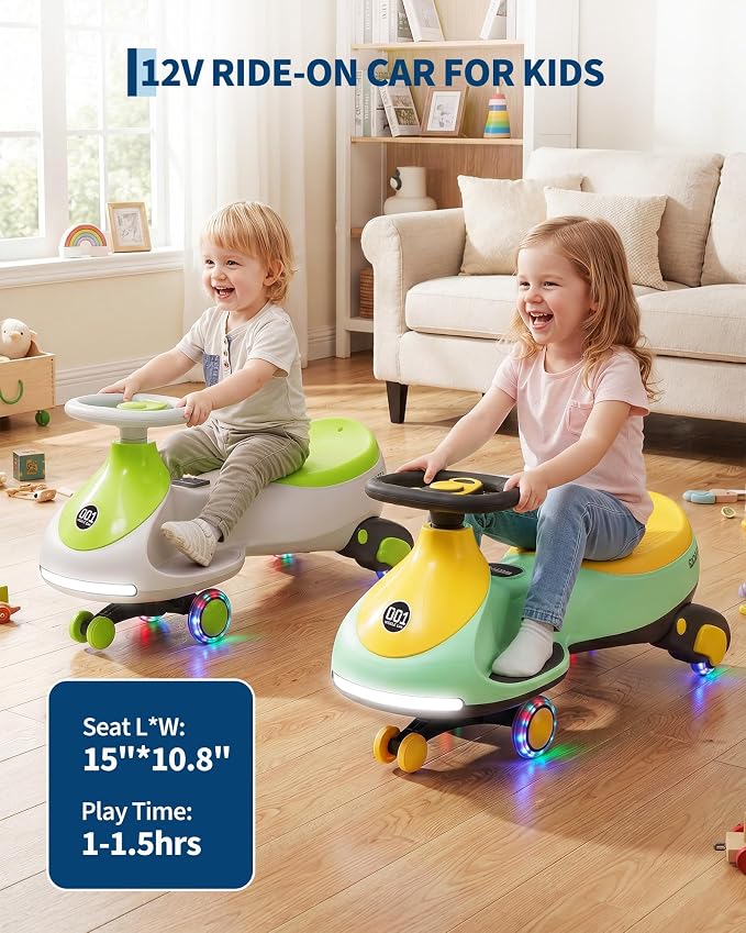 12V Electric Wiggle Car for Kids 2-in-1 Swing Car 360 Steering Pedal Ride | PP Plastic Body,Indoor Outdoor Play,Kids Activity Toy,Preschool Riding Fun,Low Gravity Design,Family Entertainment