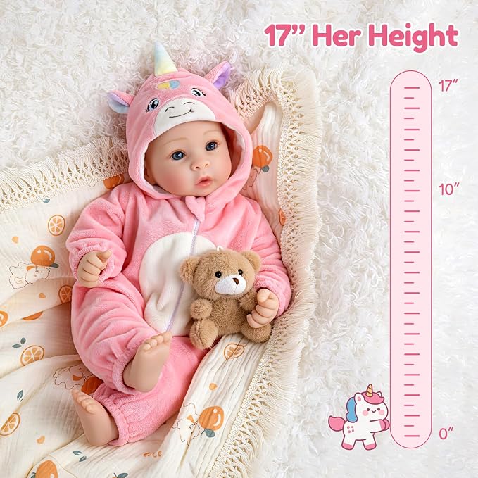 Aori 17 Inch Baby Dolls Realistic Doll with Ultra Real Life Soft Body & Pink Outfits for Girls 3+ | Pretend Play, Dress Up, Nursery Decor