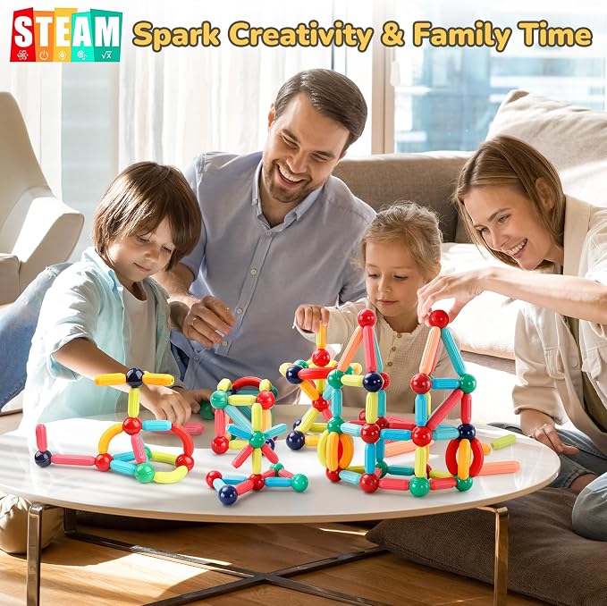 Paaxido 64PCS Magnetic Building Blocks - Montessori Sensory Toys with Stronger Magnets, STEM Learning Toys for Kids, Creative Construction DIY Kit Gift for Boys & Girls