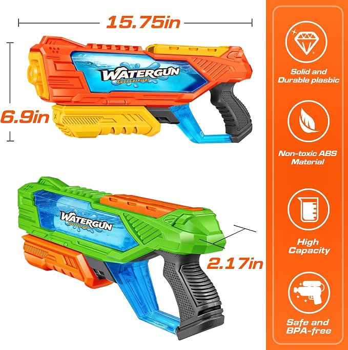 Quanquer 1000cc Water Guns for Kids Adults - 3 Pack Fast-Fill Super Squirt Blaster Soaker with 32 Feet Shooting Range Pump Action Summer Gift Outdoor Toys for Swimming Pool Beach Water Fighting