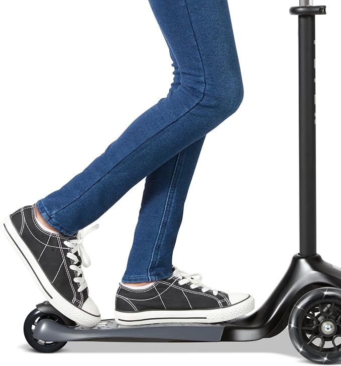 Kids Scooter, 3 Wheel Scooter, Flyer Glider Pro with Light Up Wheels, Black, Radio Flyer Ride On Toys for Kids 5-12 Years Old, for Outdoor Riding