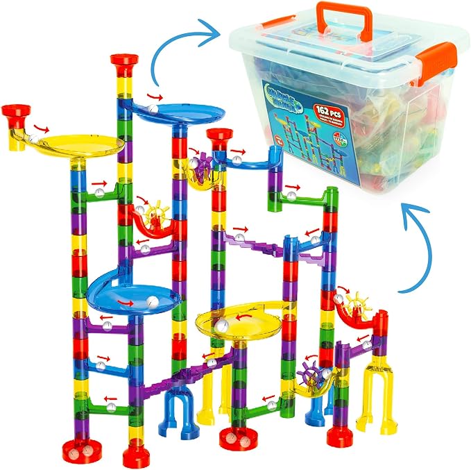 Marble Mania 162 Piece Marble Run Plus Storage Tub for Kids 4-8 Year Old | Storage Tub Included, 162 Pieces, Construction Toys, Educational STEM Toys For 4+ Year Olds