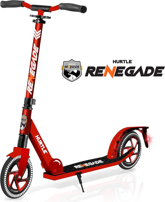 Compact Kick Scooter for Teens - Folding Stand Kick Scooters w/Adjustable Height, Alloy Anti-Slip Deck, 8” Wheels, Mud Guard Front Wheel, for Kids, Boys/Girls 8+-Year-Old - Hurtle HURTSBU (Red)