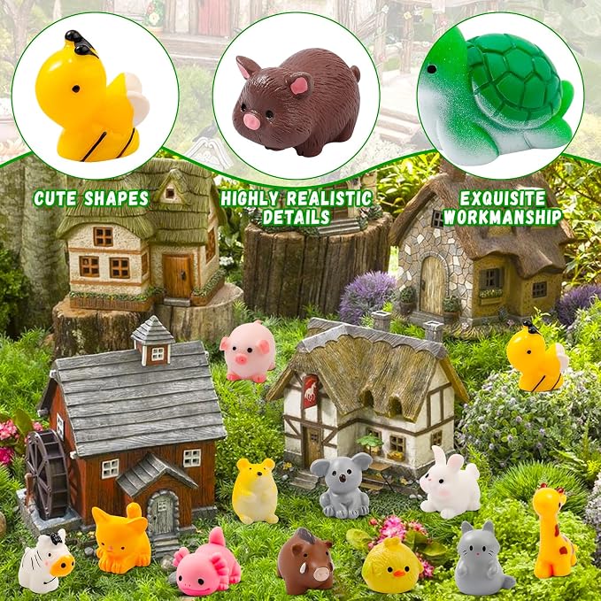 42 Pcs Mini Resin Animals 42 Styles Resin Animals Figurines Bulk for Micro Fairy Party Favors Garden Hide Accessories Dollhouse Crafts Decor