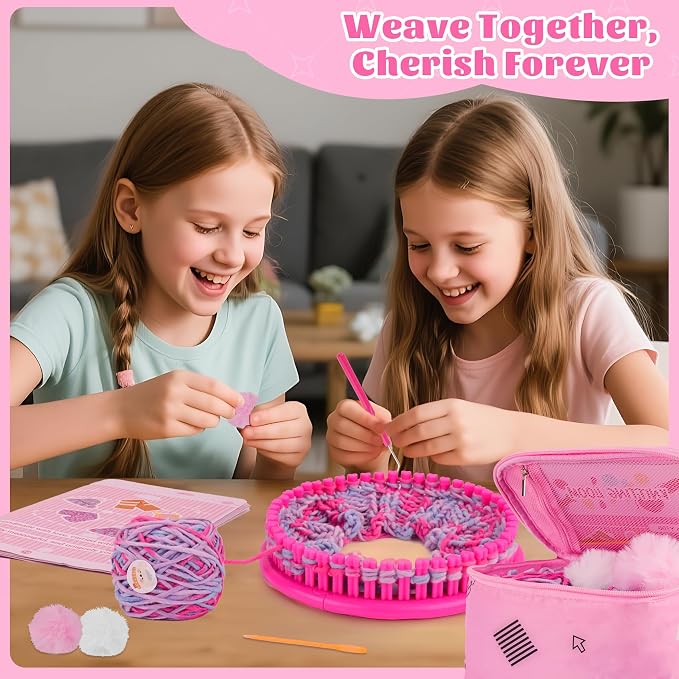 PREBOX Knitting Loom Craft Kit for Kids & Beginners - Create Hat & Scraf with Yarn, Hook Needle, Birthday Gifts Ideas for Teens Girls Age 6-8 8-12 14+, Rose Loom