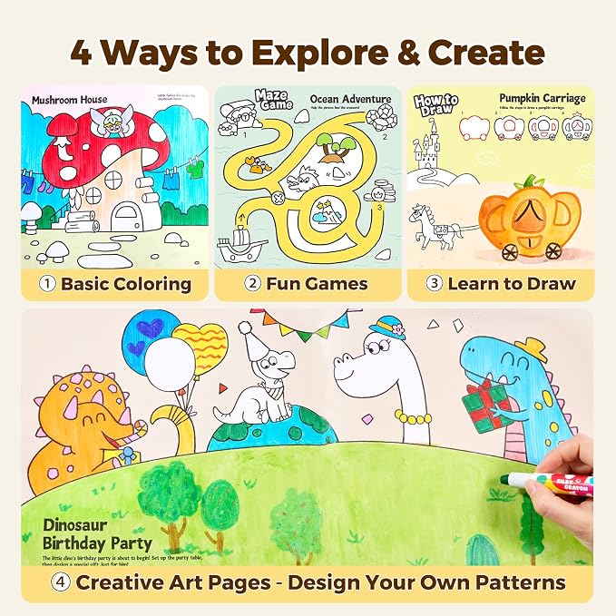 Jar Melo Dinosaur & Princess Coloring Books Set for Kids Ages 4–8, 2 Pack Fun & Learning Activity Books for Kids, Includes Colorful Backgrounds, Stickers & Reward Certificate