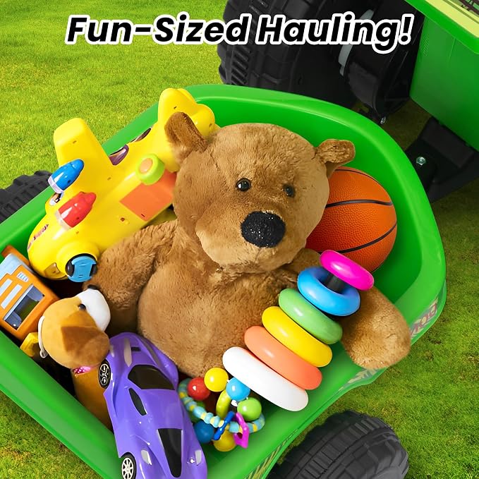 TOBBI 6V Electric Kids Ride On Toy ATV with Trailer, 4 Wheeler Powered Car, Toddler Vehicle to Drive with Music/Battery Volume Display for Children Age 2-6-Green