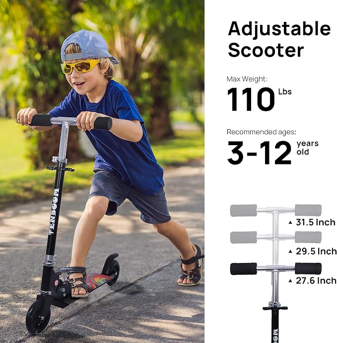 Scooter Toys for Kids Ages 6-12/3-5, Christmas Birthday Gifts for Girls Boys, Easy Folding Kids Scooter with 3 Levels Adjustable Handlebar