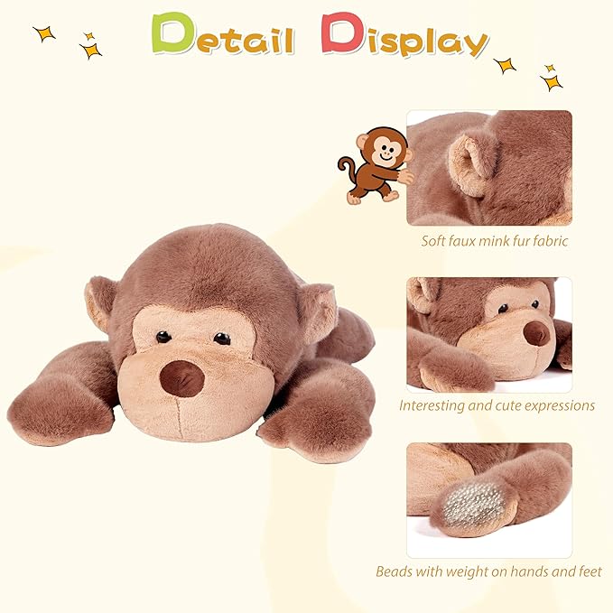 Large Weighted Monkey Stuffed Animal, 27" Big Soft Plush Toy,3.3lb Giant Cute Cuddly Gift for Babies, Boys, Girls,Girlfriend on Christmas, Valentine's Day