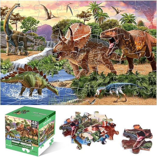 Jumbo Floor Puzzle for Kids,48 Piece Dinosaur Large Jigsaw Puzzles for Toddlers Ages 3-5,Children Learning Preschool Educational Dinosaur Toys,Christmas Birthday Easter Gifts for Boys Girls Ages 4-8