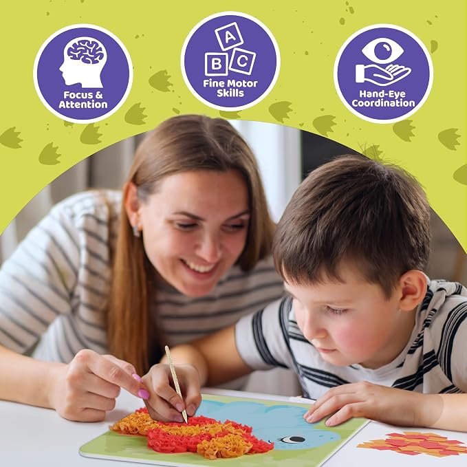 jackinthebox Poke Poke Art – Dinosaurs Theme, Mess-Free Fabric Art and Craft, Flower Pressing Kits, Gift for Girls and Boys Ages 4 5 6 7 8