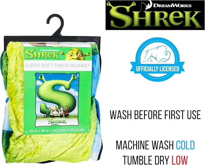 Silver Buffalo Shrek Movie Poster Featuring Donkey, Princess Fiona, and Lord Farquaad 45" x 60" Fleece Throw Blanket (Pack of 4)