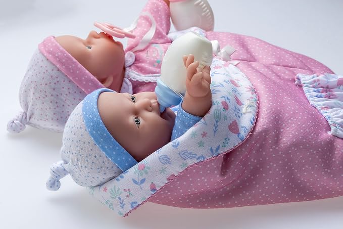 JC Toys La Baby 11" Soft Body Twin Baby Dolls – Removable Outfits and Reversible Sleeping Bag & Accessories– Small Baby Doll Toys for Children 12 Months +