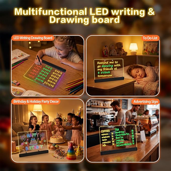 Rechargeable 16" Led Drawing Board for Kids Doodle Glow LED Note Board 7 Colors, 4 Modes, 7 Marks Light Up Pad Art Kit Kids Toy, Birthday Gift for Boys, Girls, Teens (Black)