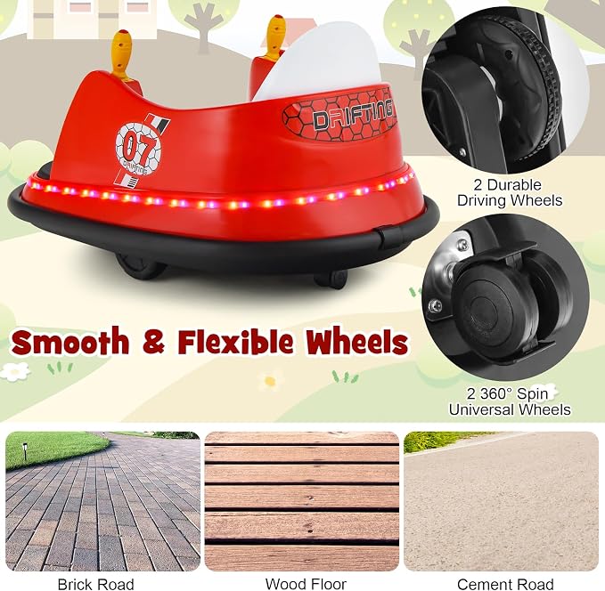 Costzon Bumper Car for Kids, 12V Electric Toddler Bumping Car with Remote Control, Dual Joysticks, 360 Spin, Music, Flashing Lights, Slow Star, Toddler Bumper Car Ride on Toy for Boys Girls Gift (Red)