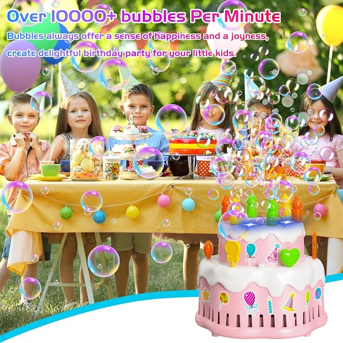 Panamalar Birthday Cake Bubble Machine, Automatic Bubble Blower Machine for Kids Toddlers with Music/Lights/Solution,10000+ Bubble/Min 13 Holes Bubble Maker Toys for Outdoor Birthday Wedding Gift