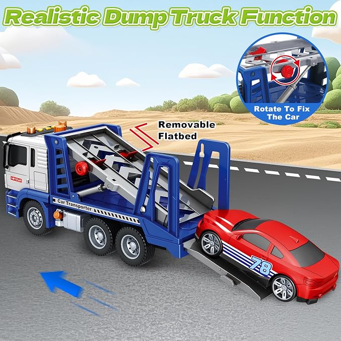 Bstoyder Kids Toys for 3 4 5 6 7 8 Years Old Boys, Transport Cars Carrier with Racing Car with Lights, Sounds, Toddler Friction Powered Truck Vehicle Toy for Boys Girls Christmas Birthday Gifts