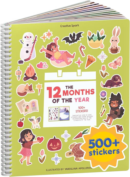 12 Months of the Year 500+ Sticker Book by Cupkin Fun Toddler Calendar Activity Coloring + Sticker Book, Road Trip Essentials, 12 Coloring Pages + Side by Side Scenes for Ages 2–8 Years