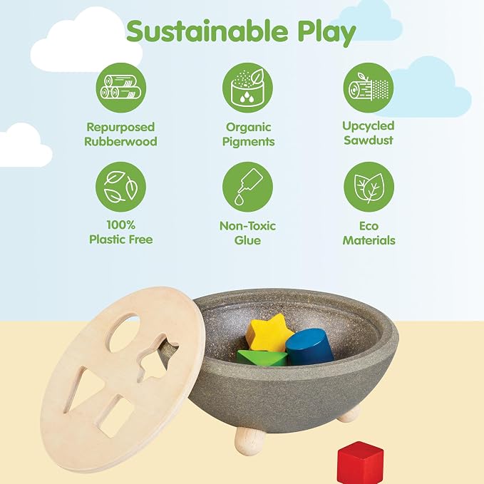 PlanToys® Wooden Shape Sorting Bowl | Montessori Inspired Shape Sorter for Problem Solving, Coordination & Early Geometry | Eco Friendly Learning Toy for Colours, Matching & Motor Skills