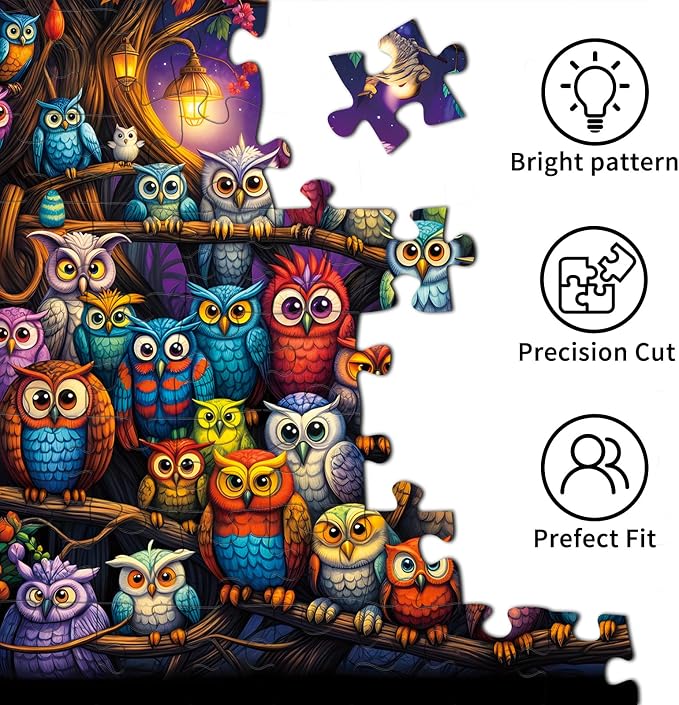 Owl Family Puzzles for Adults 1000 Pieces, Puzzles with Letters on Back, Impossible Hard Difficult Challenging, Precise Interlocking Pieces, Gifts for Father's Day