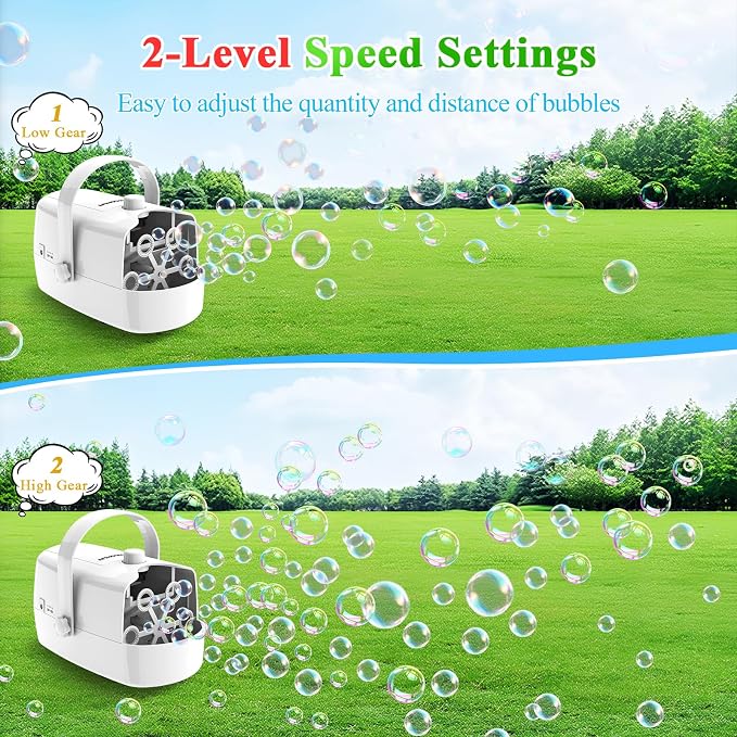 Wisdomlit Bubble Machine, 3-in-1 Bubble Maker, Bubble Blower with 3 Bubble Wheels, Make Small | Medium | Big Bubbles for Kids Toddlers, Bubble Toys for Indoor Outdoor Birthday Party (White)