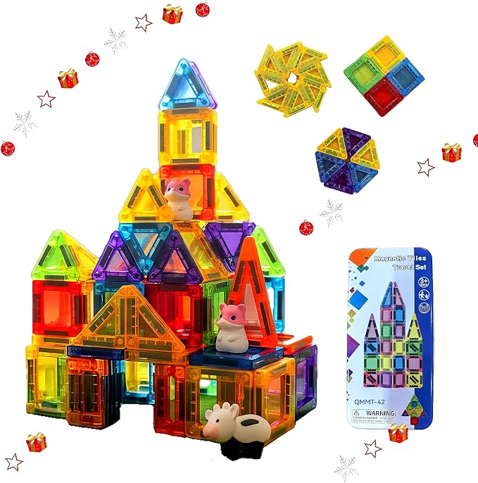 Mini Magnetic Tiles for Kids Ages 3 4 5 6 Toddler Toys, 42PCS Portable Magnetic Tiles with Storage Box, STEM Educational Building Blocks for Boys and Girls Ages 3+