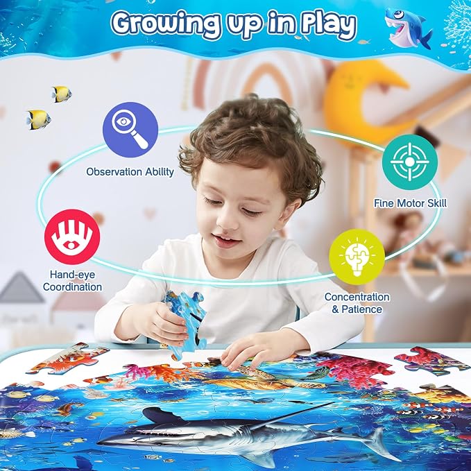 DIGOBAY Underwater Ocean Floor Puzzle for Kids Ages 4-6, Shark Toys for Boys Girls, 70 Pieces Large Jigsaw Shark Puzzles for Kids Ages 4-8, Educational Ocean Animals Toys for Birthday Christmas