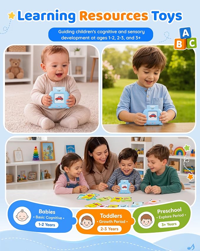 Aullsaty Talking Flash Cards for Toddlers 1-5 Years Old, Upgraded 536 Sight Words with 6 Songs Montessori Autism Sensory Toys, Educational Learning Speech Therapy Birthday Gifts for Boys Girls (Blue)