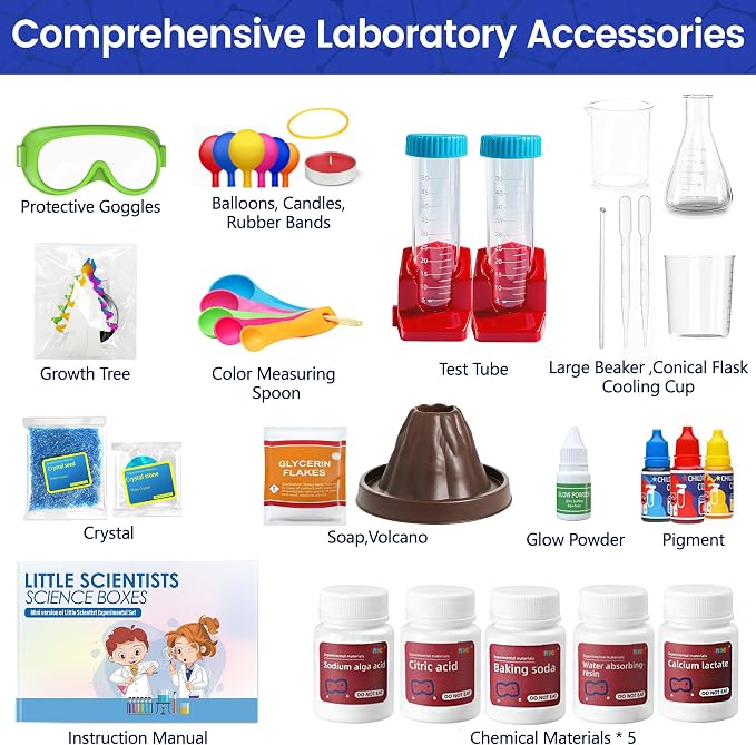 150+ Science Kits for Kids, STEM Activities Educational Science Experiments Gifts with Chemistry Set, Erupting Volcano and Growing Crystal Boys Gilrs Age 4+