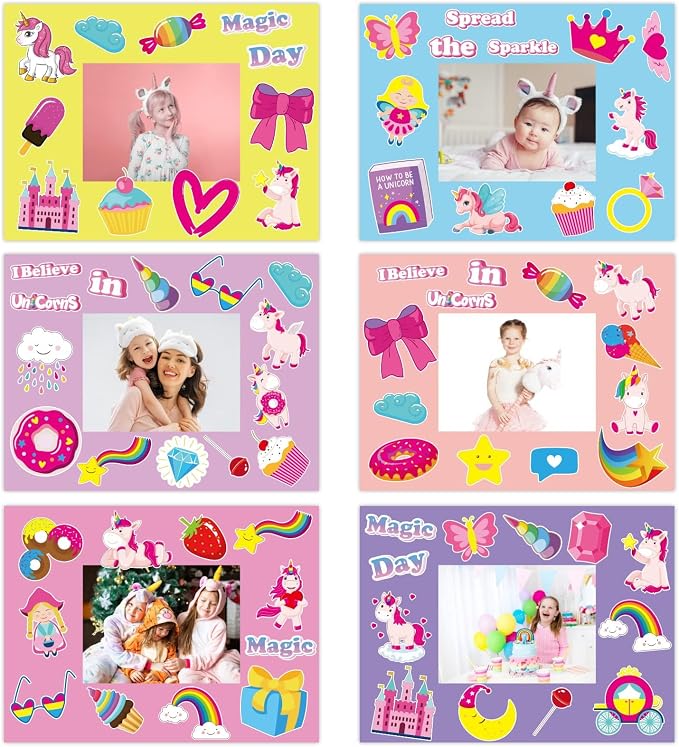 chiazllta 30 Packs Summer Unicorn Picture Frame Craft Kits Magic Unicorn DIY Craft Art Party Favor Home Game Activities